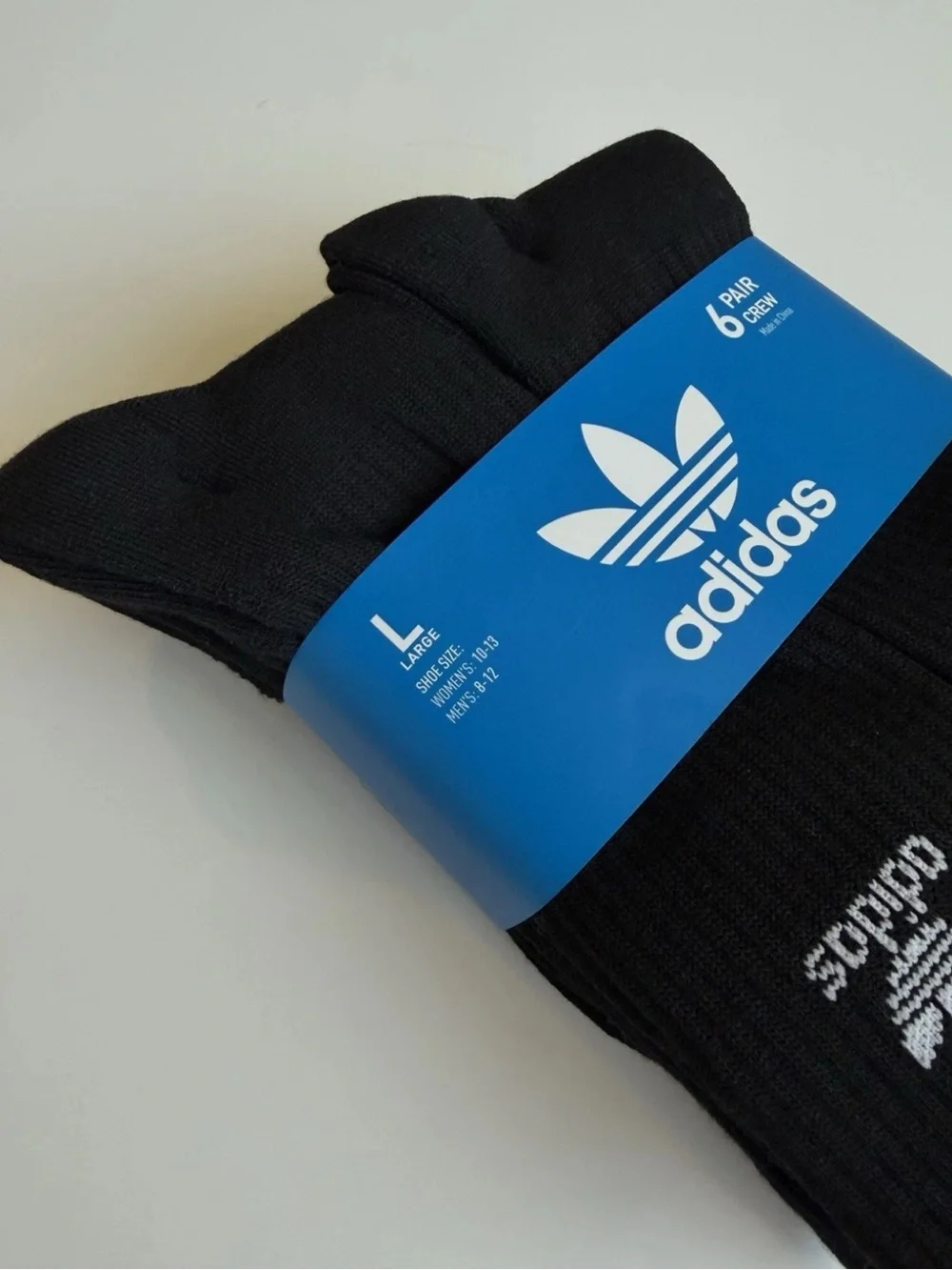 adidas Originals Black Crew Socks 6-Pack with White Trefoil Logo